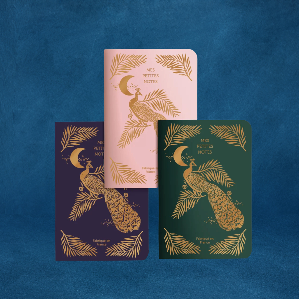 Trio de carnets "Paon sous la lune"
